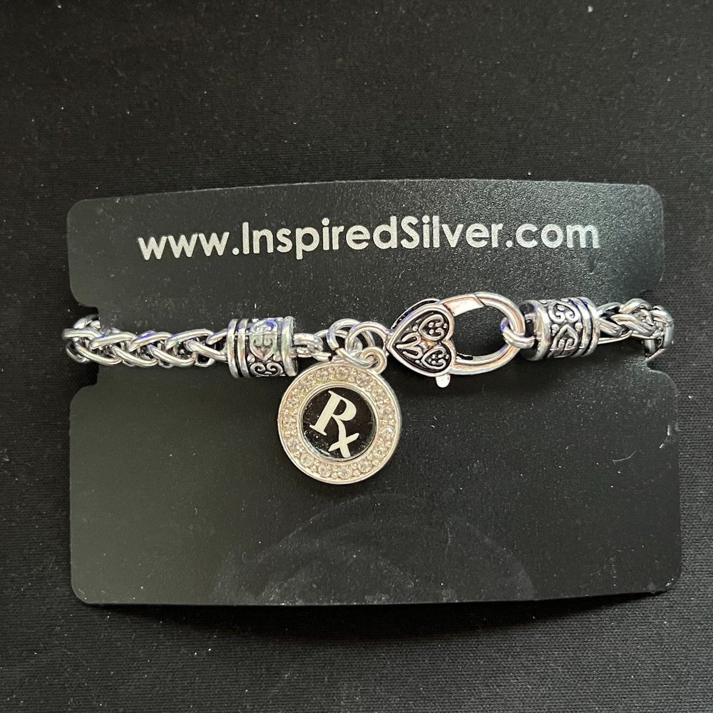 Inspired Silver "Rx" Silver Tone Charm Bracelet